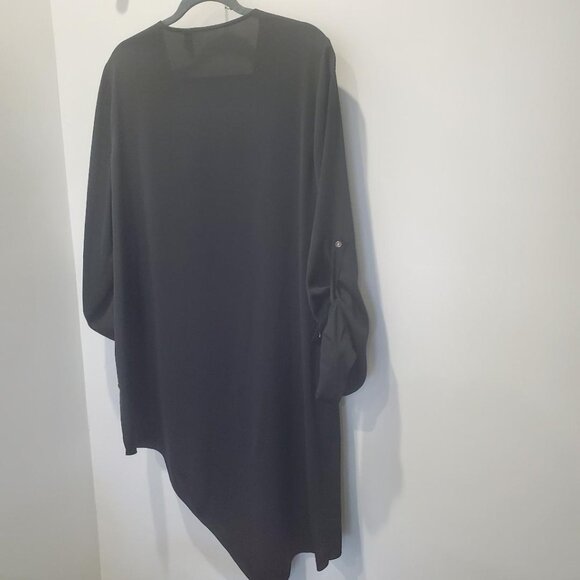 Chico's Black Label Asymmetrical Black Tiered Tunic Top with Roll Up Sleeves  2 - Picture 3 of 9